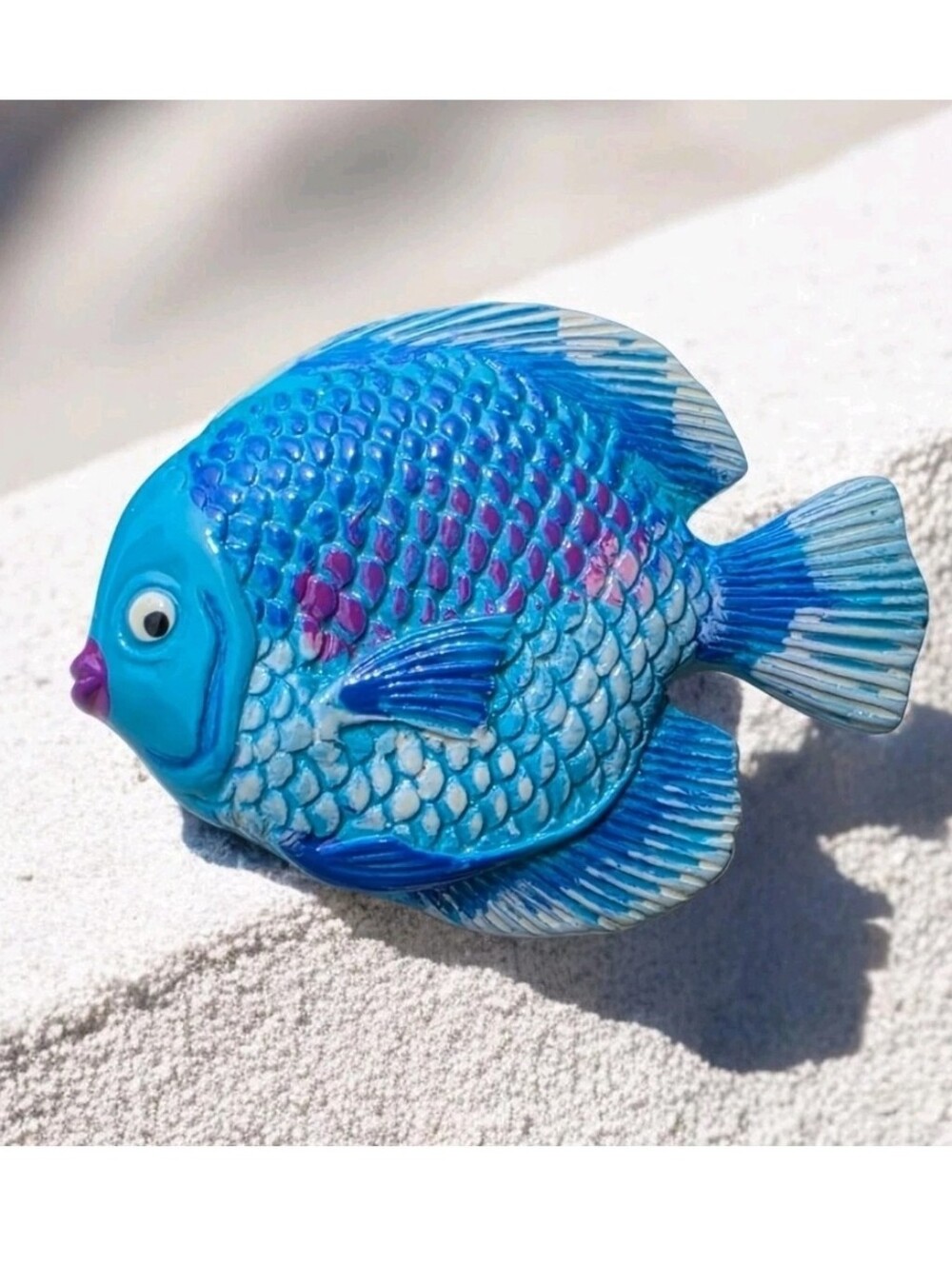 Vintage Tropical Fish Brooch Pin Blue Purple Hand Painted Resin Ocean Sea Life